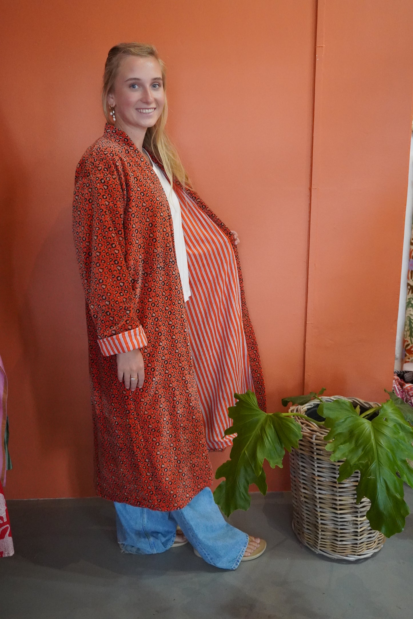 Orange TIGER PRINT Velvet Kimono
