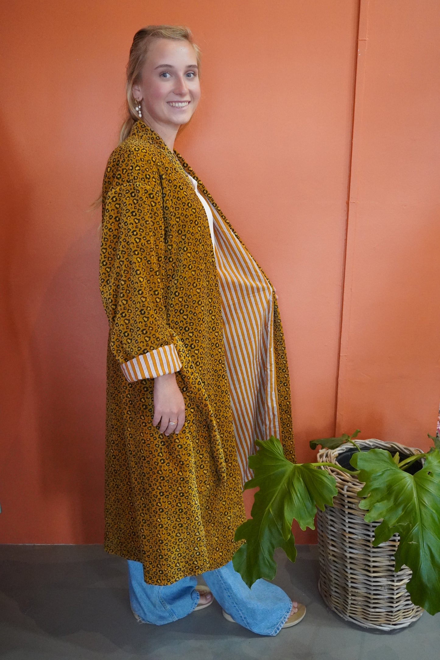 Yellow LEOPARD PRINT Velvet Kimono