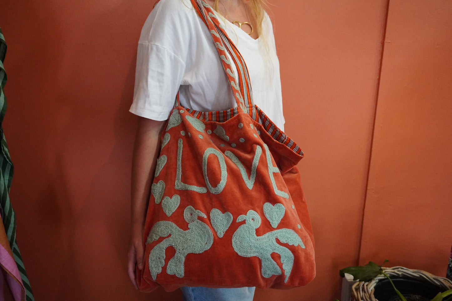 Velvet LOVE Tote Bag in Orange