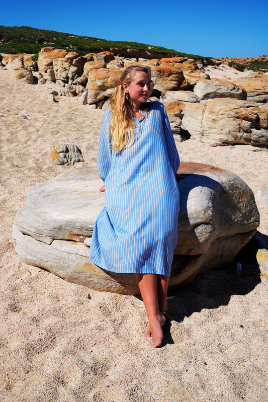 T-Shirt Dress in Blue & White Stripe