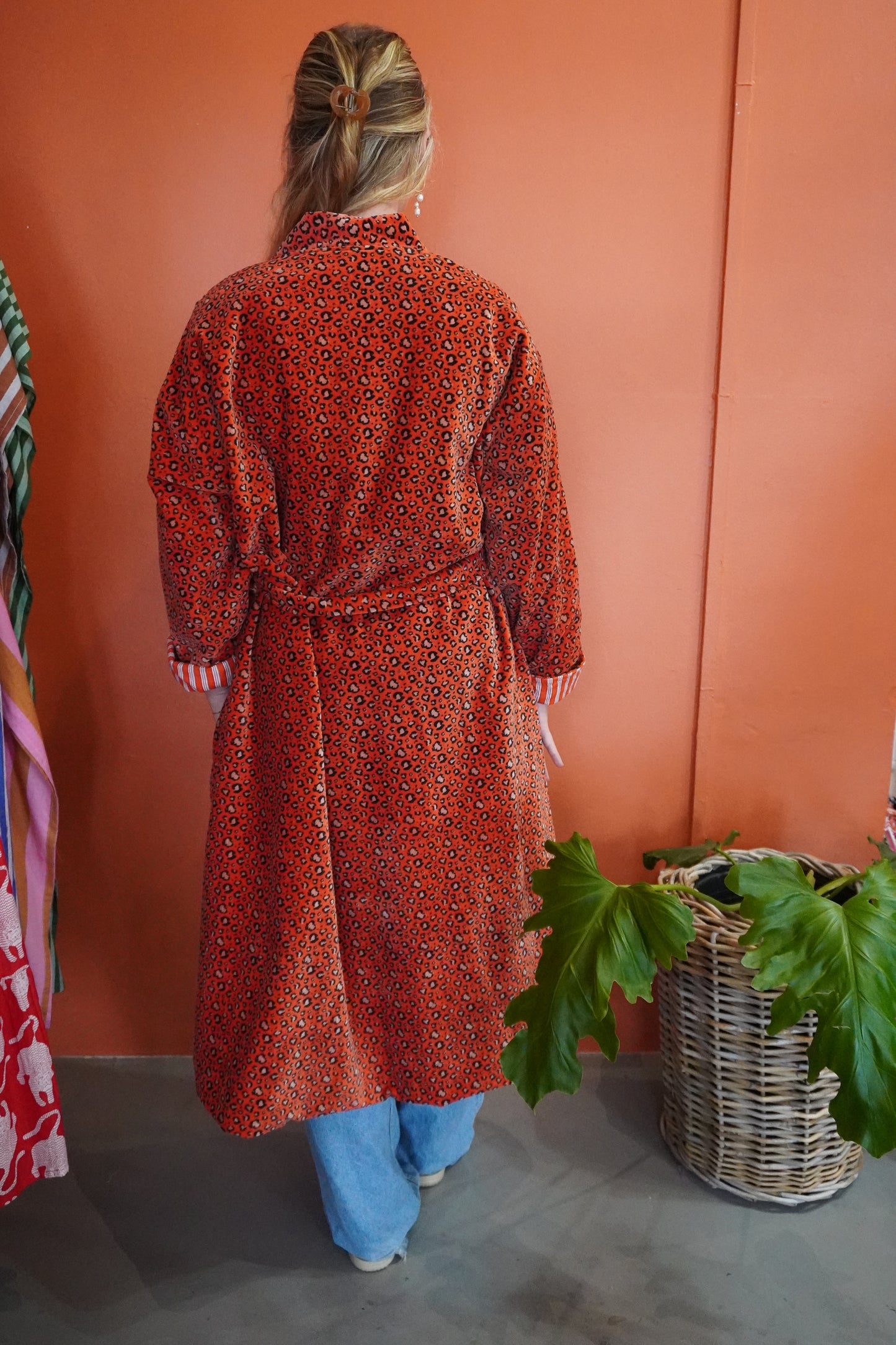 Orange TIGER PRINT Velvet Kimono