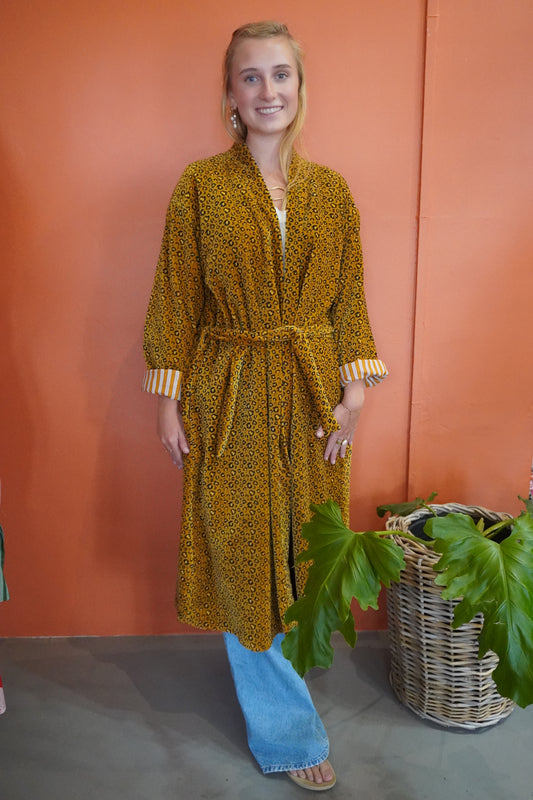 Yellow LEOPARD PRINT Velvet Kimono