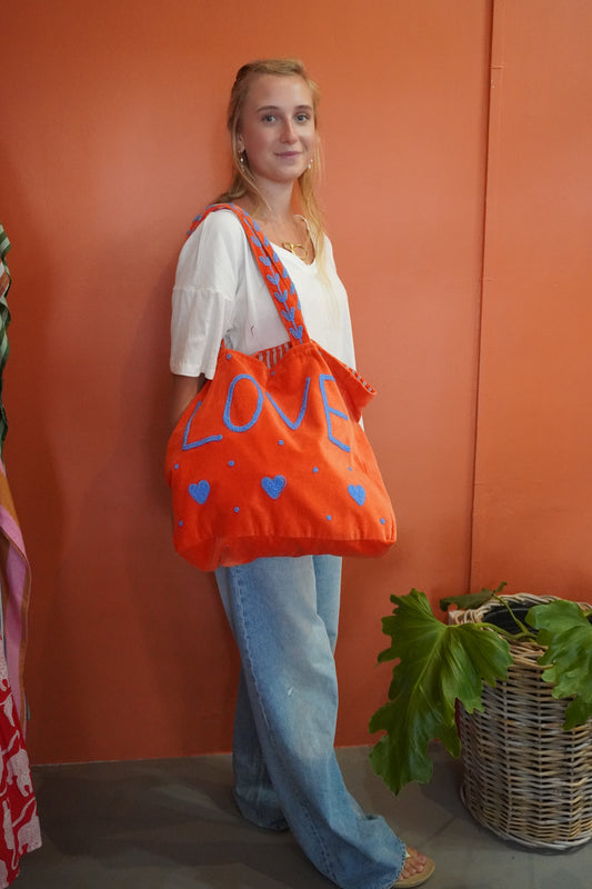 VELVET Tote Bag in Neon Orange & Green