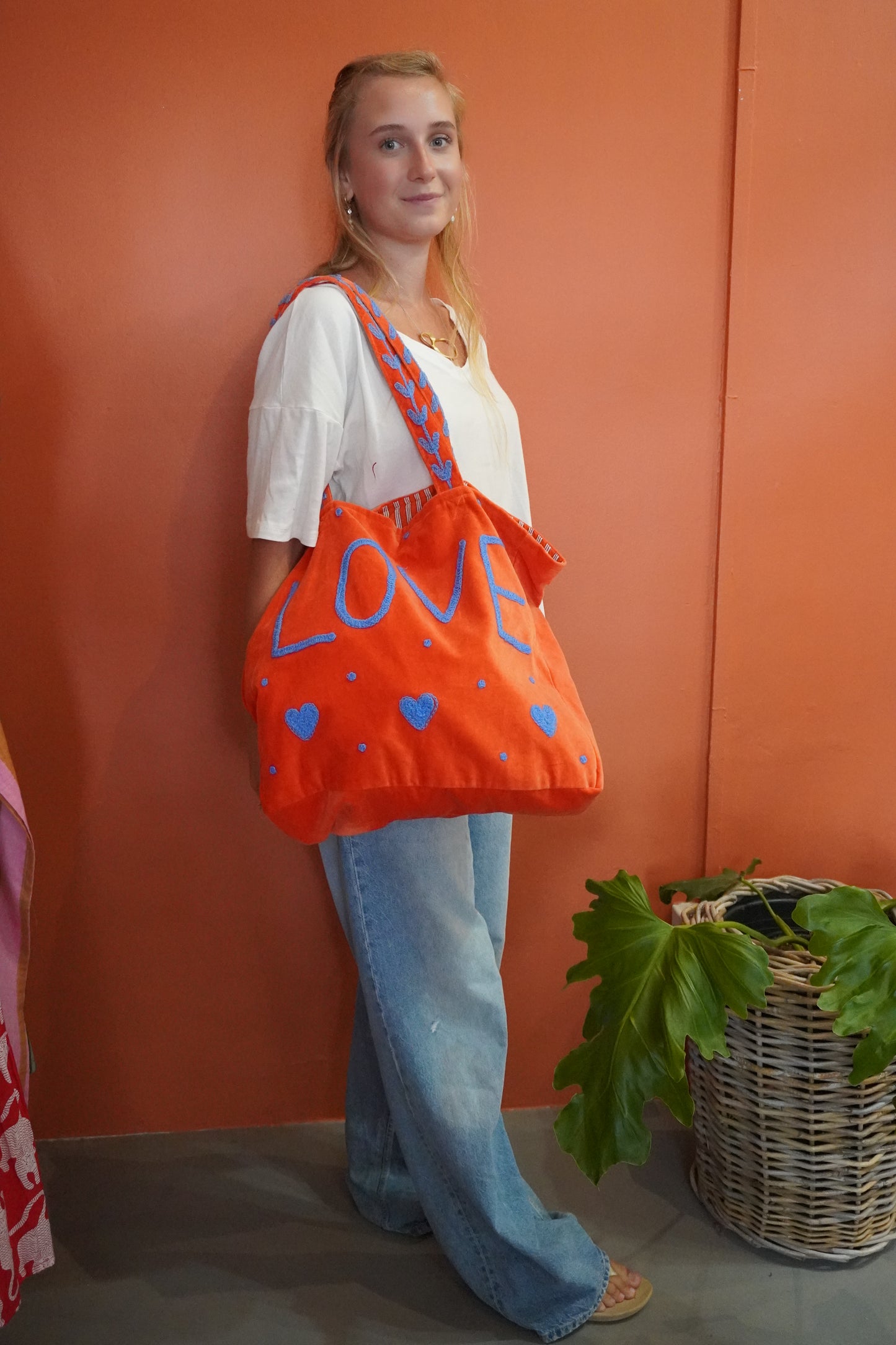 VELVET Tote Bag in Neon Orange & Green