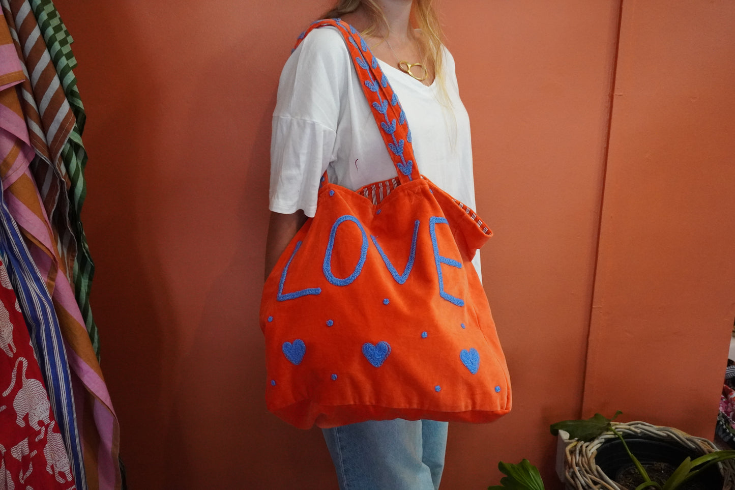 VELVET Tote Bag in Neon Orange & Green