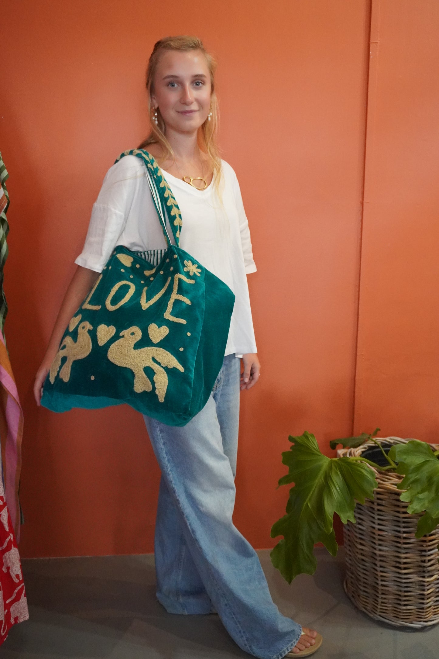 VELVET Tote Bag in Emerald Green & Gold