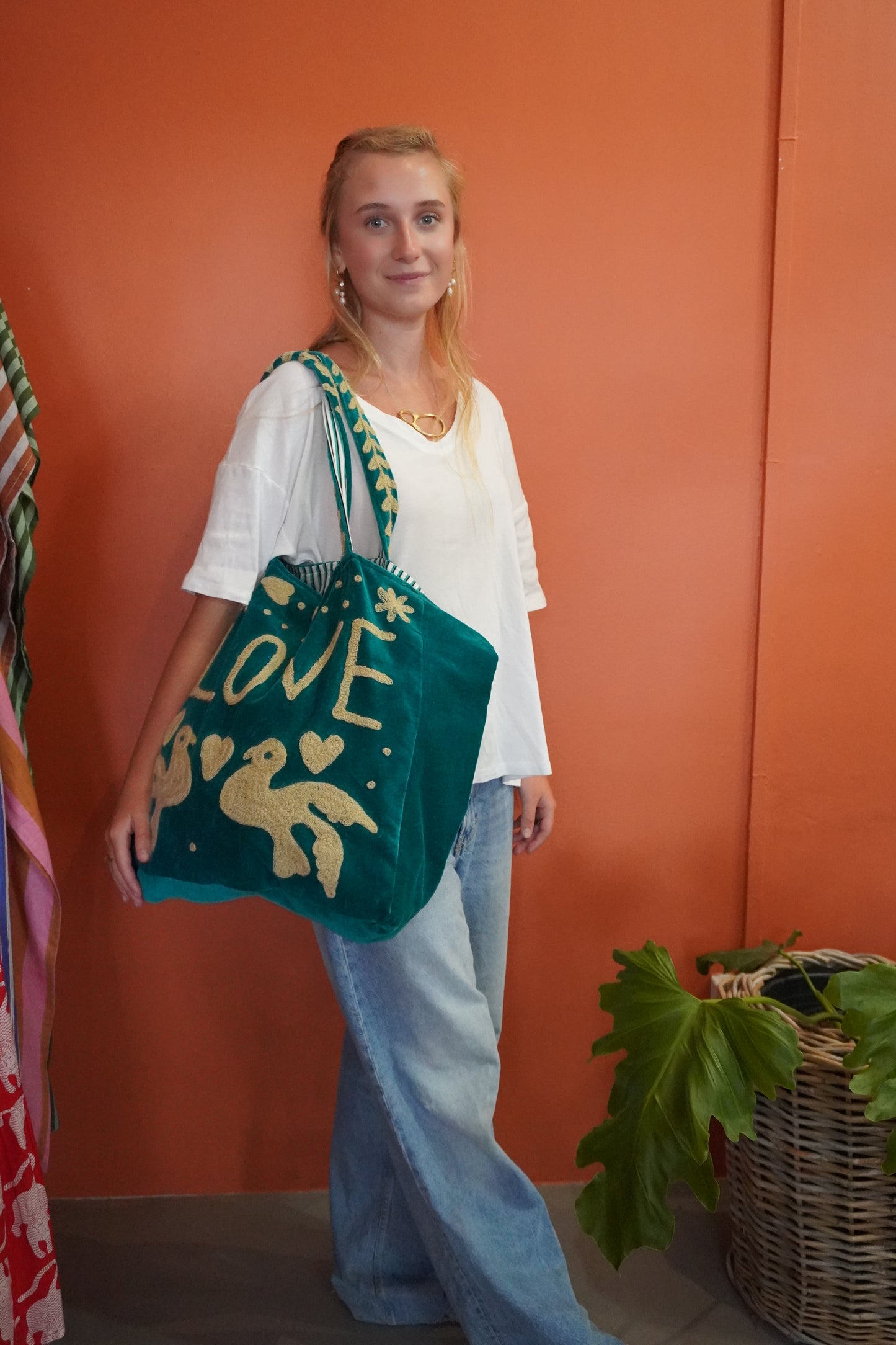 VELVET Tote Bag in Emerald Green & Gold