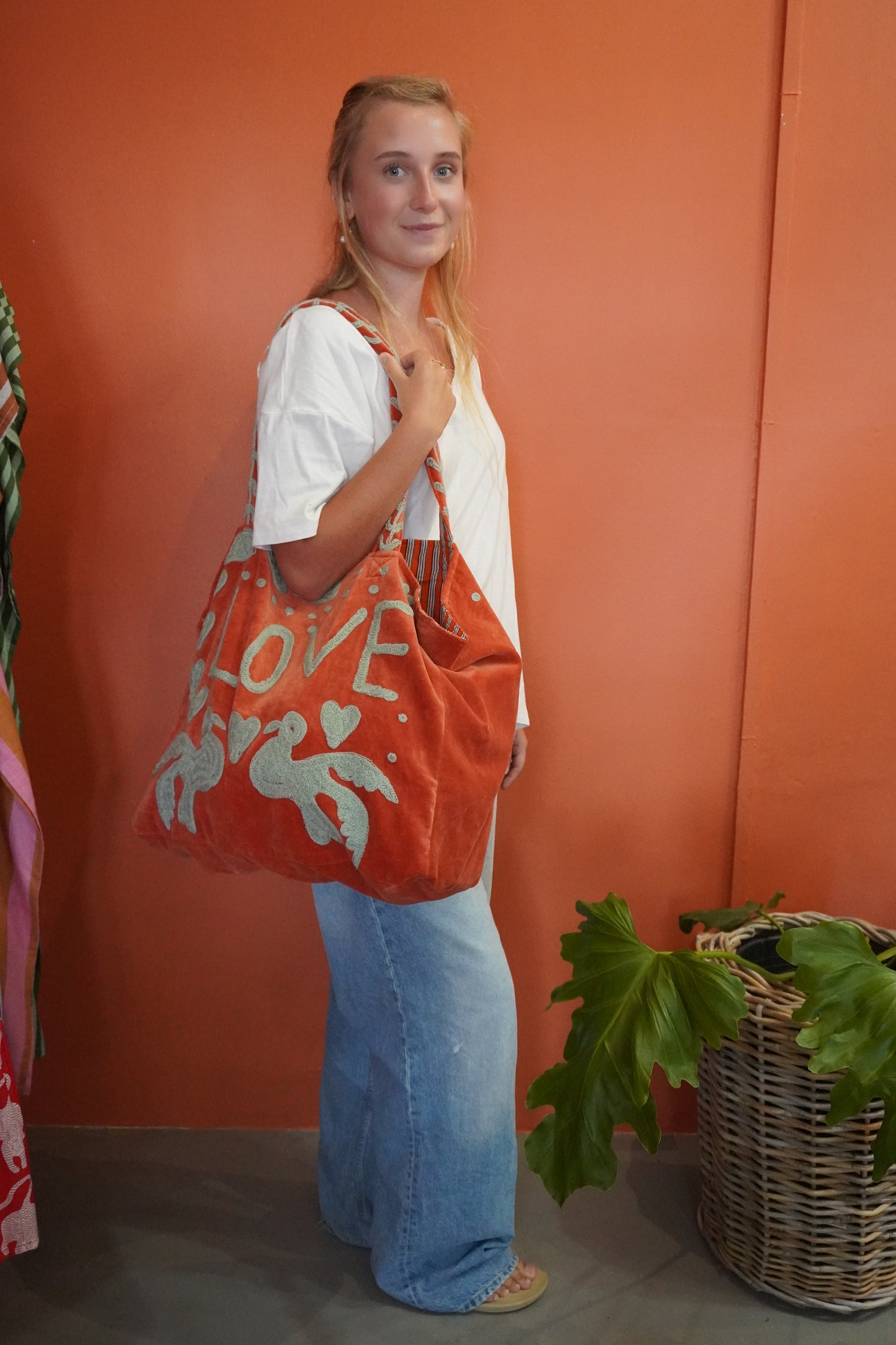 Velvet LOVE Tote Bag in Orange