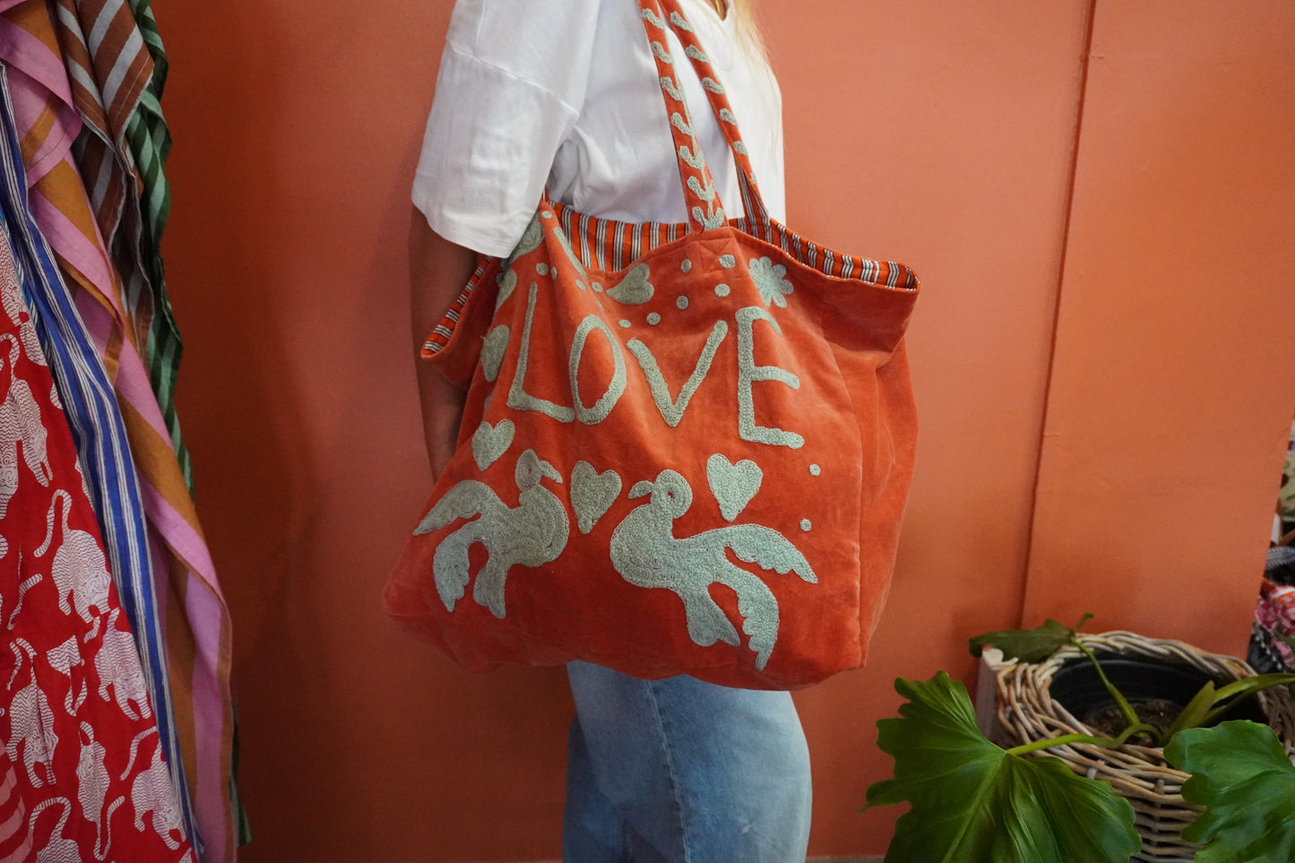 Velvet LOVE Tote Bag in Orange