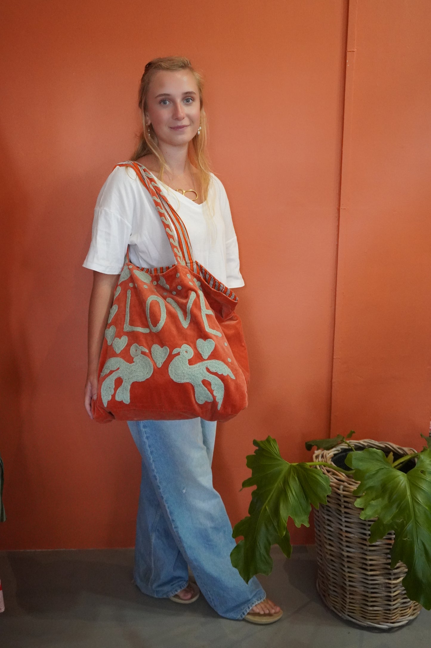 Velvet LOVE Tote Bag in Orange
