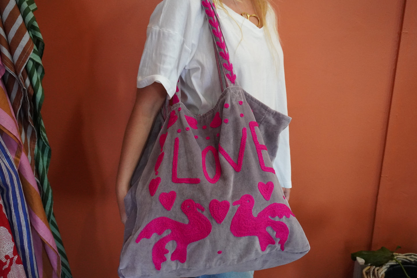 Velvet LOVE Tote Bag in Dusty rose & Luminous pink