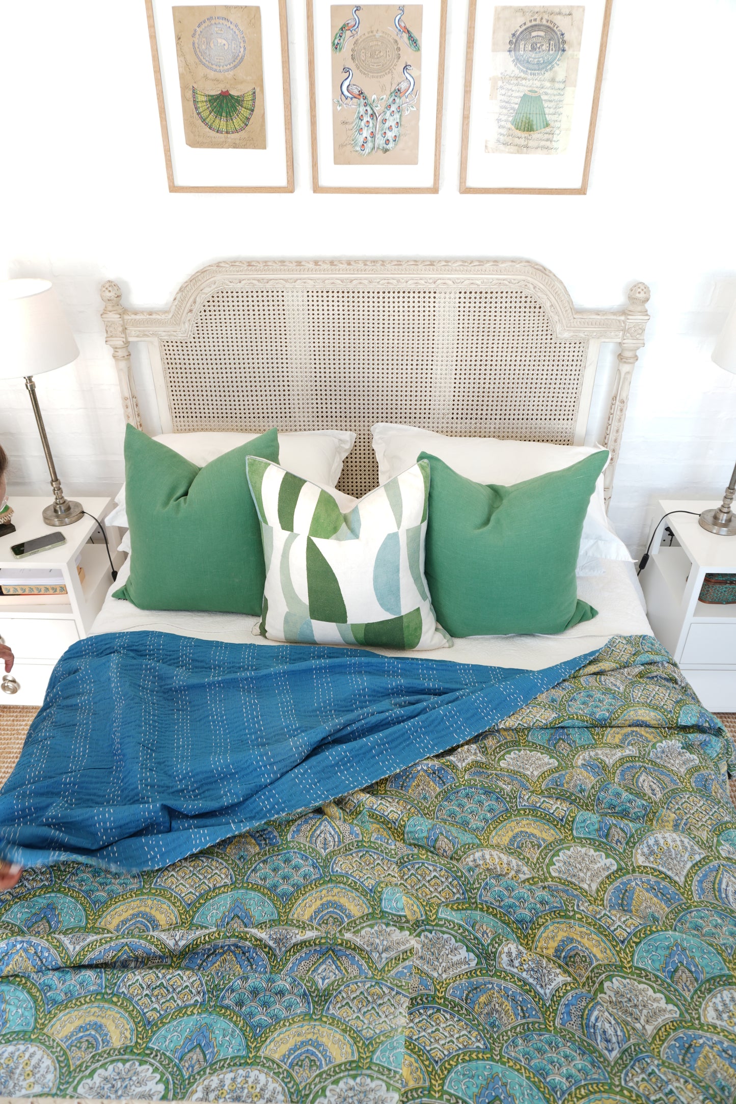 Kantha Quilt in Peacock